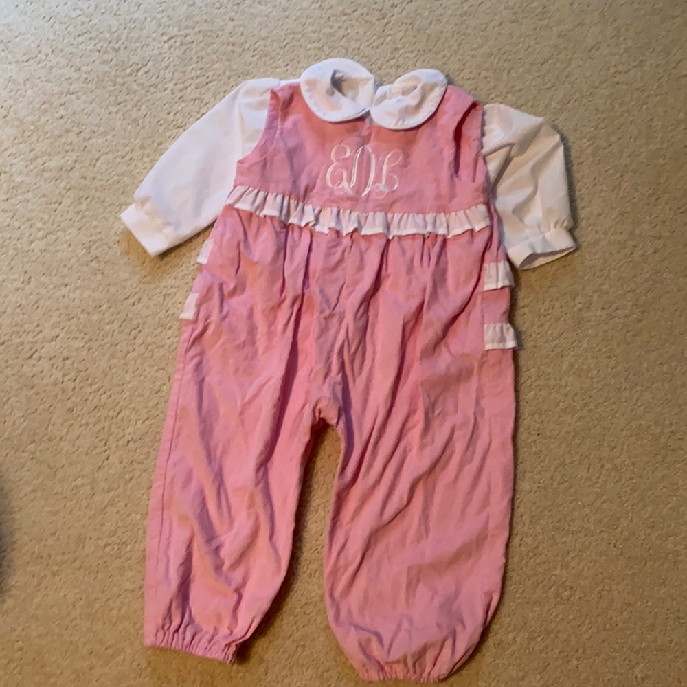 Funtasia pink corduroy monogrammed romper